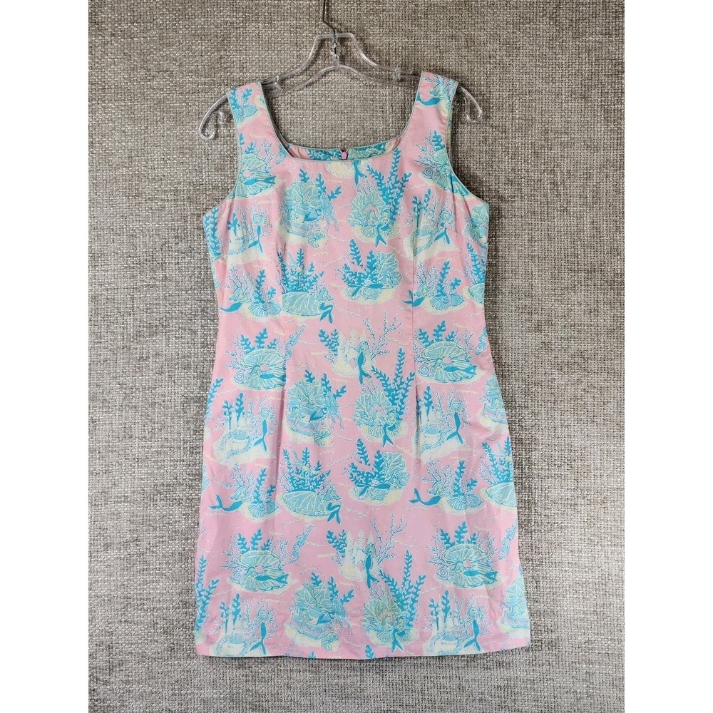 VINTAGE Lilly Pulitzer Under The Sea Mermaid Krista Shift Dress Womens 8 Pink